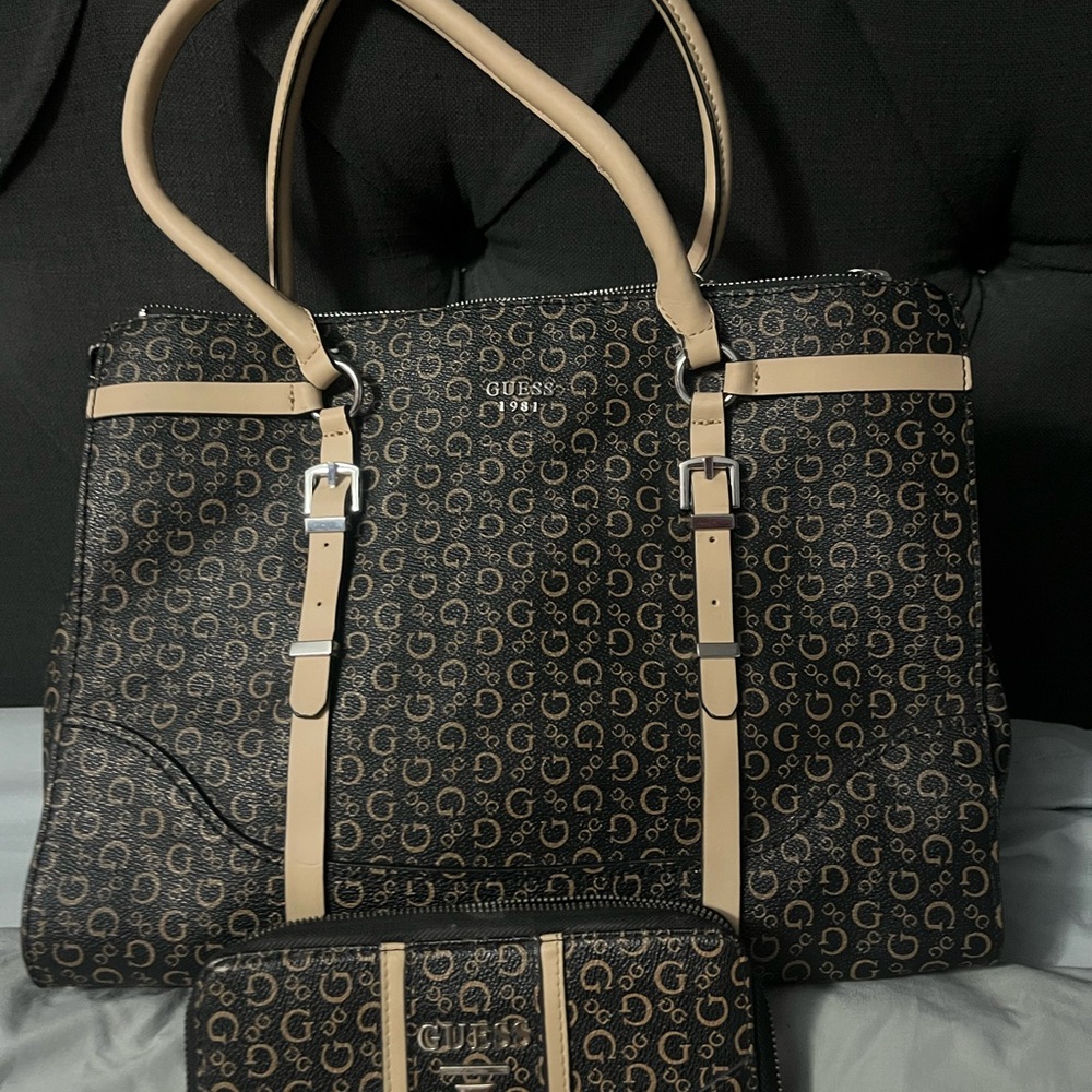 GUESS Black and Cream Tote Bag (wallet available for purchase in my closet)